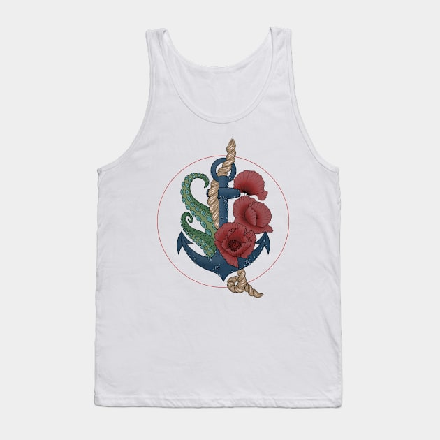 Anchor and flowers (red circle) Tank Top by crazypangolin